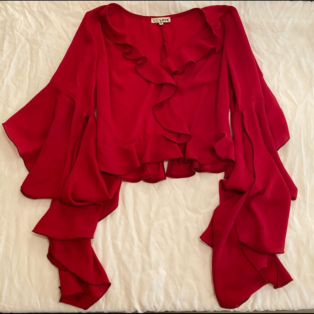 LF red flowy long sleeve v-neck  top